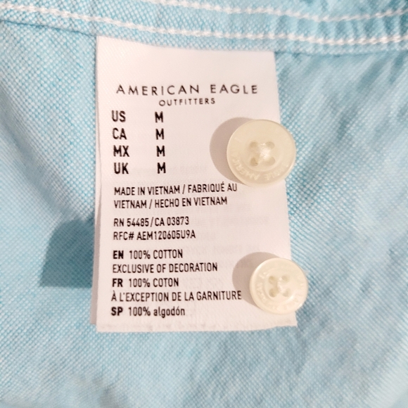 American Eagle Shirt Men's Size Medium Blue Classic Fit Button Up 100% Cotton - Picture 7 of 8